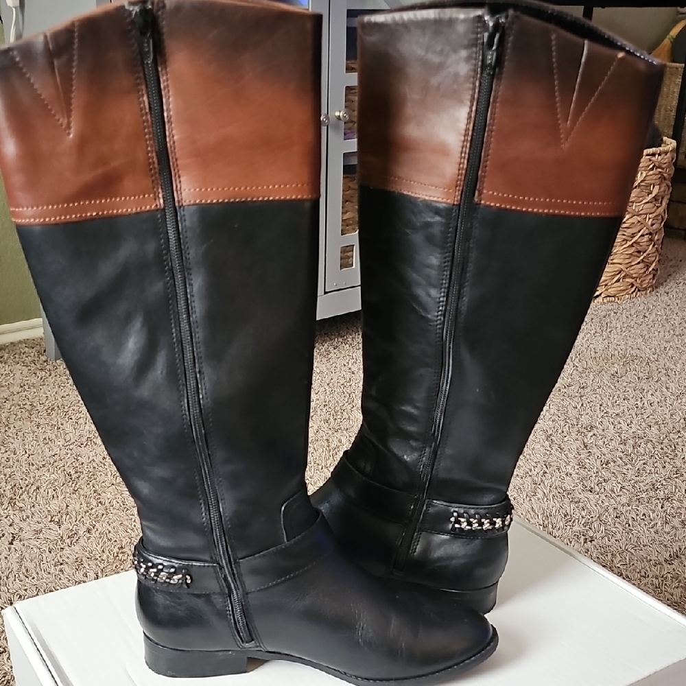 Alex Marie Riding Boots, Black and Brown Knee High, Womens Size 9 - Picture 8 of 10